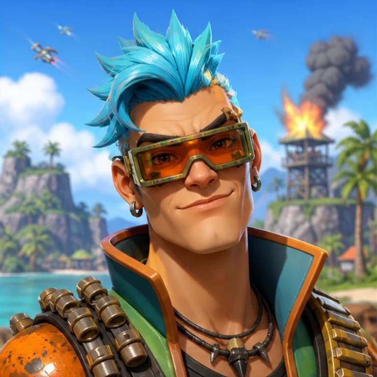 Fortnite style gaming PFP example - original avatar with game-inspired gear and environment