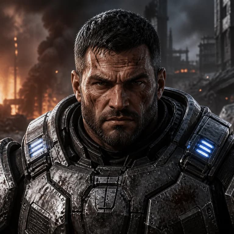 Gears of War style gaming PFP example - original character portrait with game-specific outfit and lighting