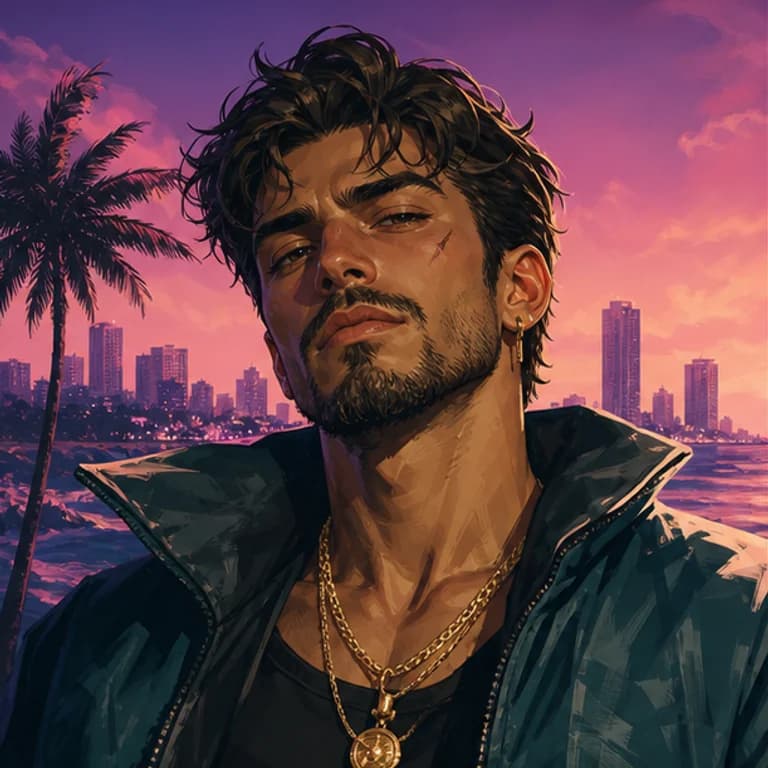GTA style gaming PFP example - original character portrait with game-specific outfit and lighting