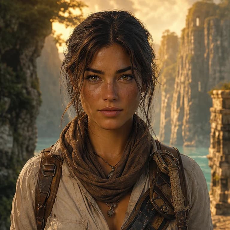Uncharted style gaming PFP example - original avatar with game-inspired gear and environment