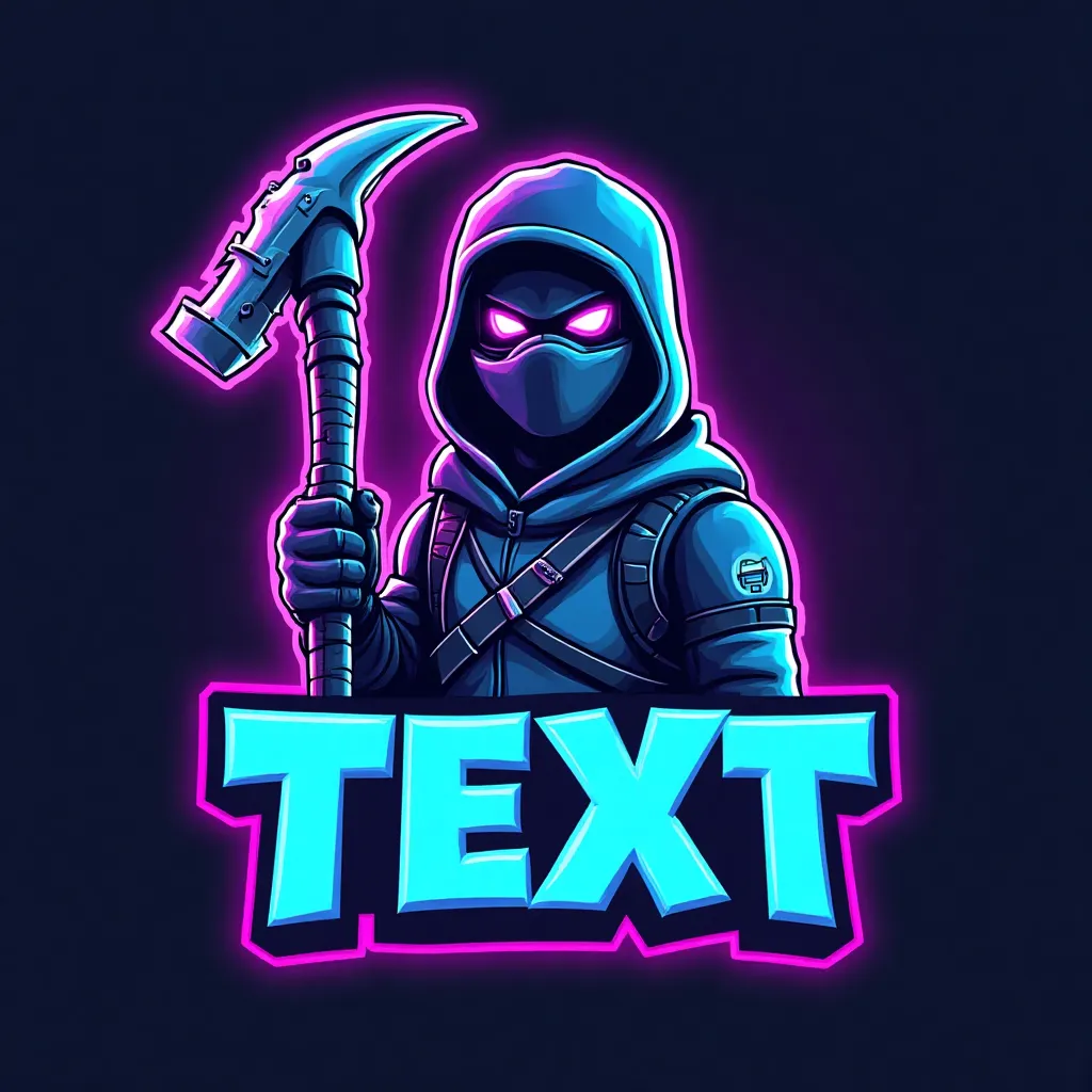 Custom Fortnite gaming logo with bold text and a pickaxe