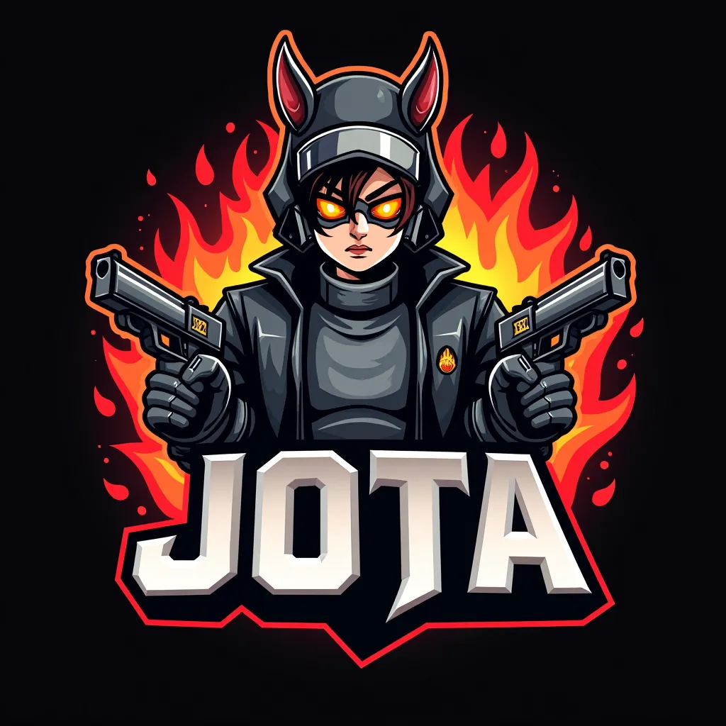 Jota Free Fire mascot logo in combat stance with dual guns