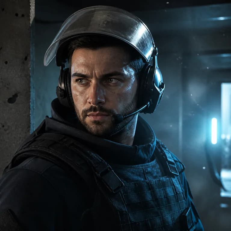 Rainbow Six Operator style gaming PFP example - original character portrait with game-specific outfit and lighting