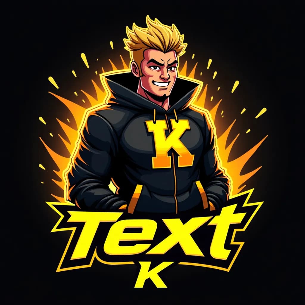 Captain Booyah (K) Free Fire mascot logo with glowing gold jacket