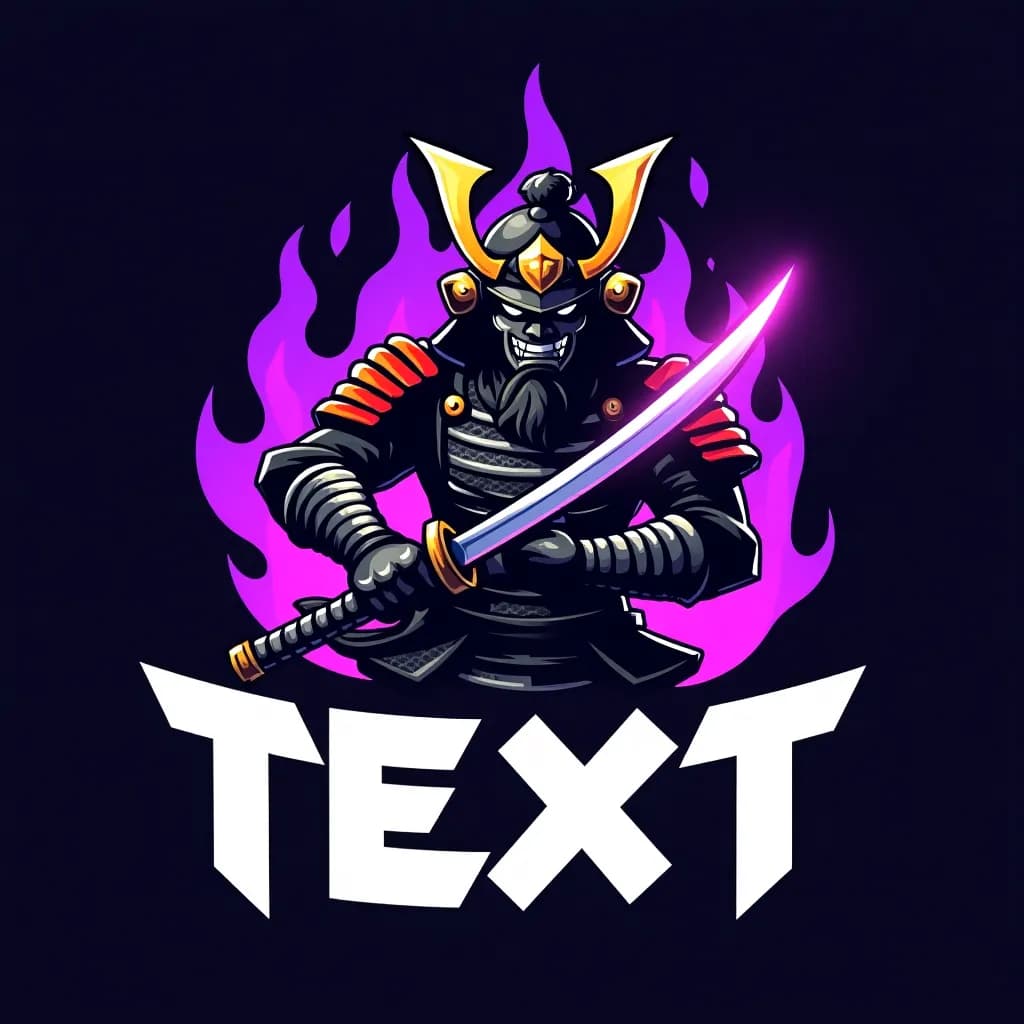 Hayato Free Fire samurai mascot logo with glowing katana and flames